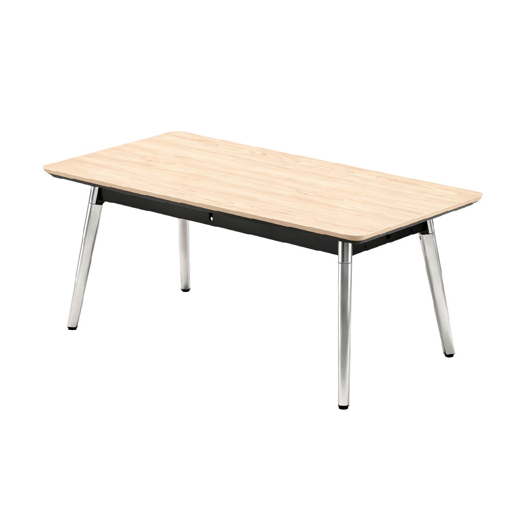 **Tafel met houten blad en metalen onderstel**
