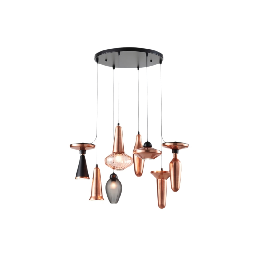 ** **Moderne hanglamp met koperaccenten en diverse vormen**
