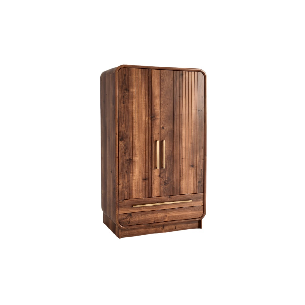 **Moderne Houten Kledingkast met Gouden Handgrepen**