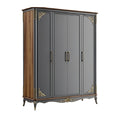 Elegante Drie-Door Kledingkast met Gouden Accenten**