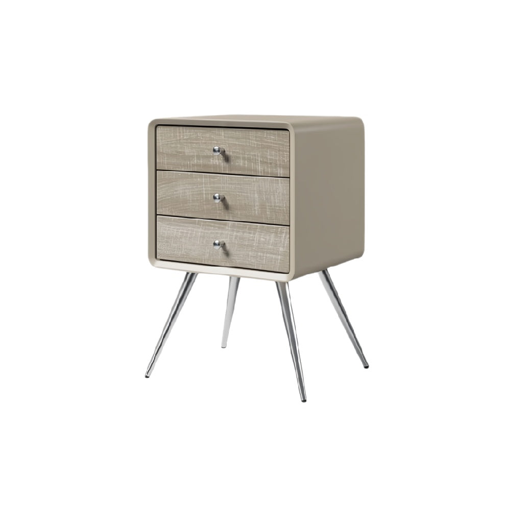 **Moderne nachtkast met 3 lades en metallic poten**