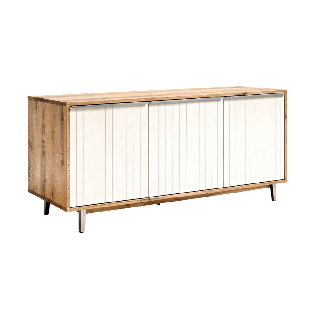 Modern houten dressoir met witte deuren**