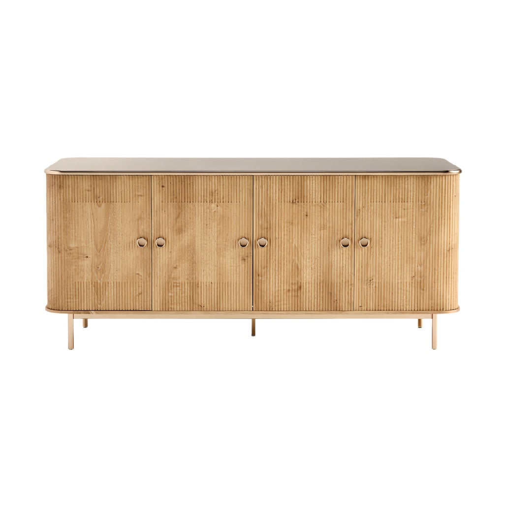 **Houten Dressoir met Strakke Lijnen en Minimalistische Ontwerp**